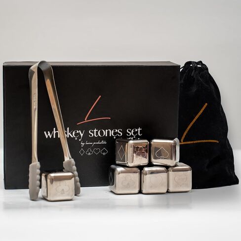 LUCIUS Whiskey Stones Set, 6 Pack Stainless Steel Whiskey Chilling Rocks, Metal Whiskey Stones, for Whiskey, Reusable Ice Cube for Drinking, Whiskey Gifts for Men in Saudi Arabia