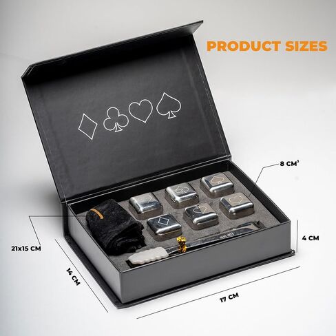 LUCIUS Whiskey Stones Set, 6 Pack Stainless Steel Whiskey Chilling Rocks, Metal Whiskey Stones, for Whiskey, Reusable Ice Cube for Drinking, Whiskey Gifts for Men in Saudi Arabia