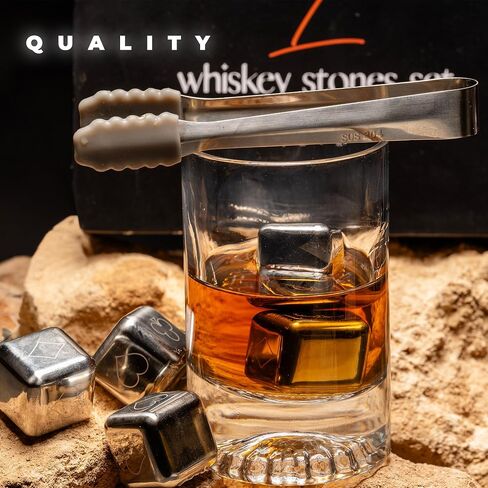 LUCIUS Whiskey Stones Set, 6 Pack Stainless Steel Whiskey Chilling Rocks, Metal Whiskey Stones, for Whiskey, Reusable Ice Cube for Drinking, Whiskey Gifts for Men in Saudi Arabia