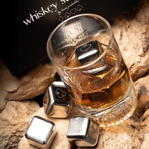 LUCIUS Whiskey Stones Set, 6 Pack Stainless Steel Whiskey Chilling Rocks, Metal Whiskey Stones, for Whiskey, Reusable Ice Cube for Drinking, Whiskey Gifts for Men in Saudi Arabia