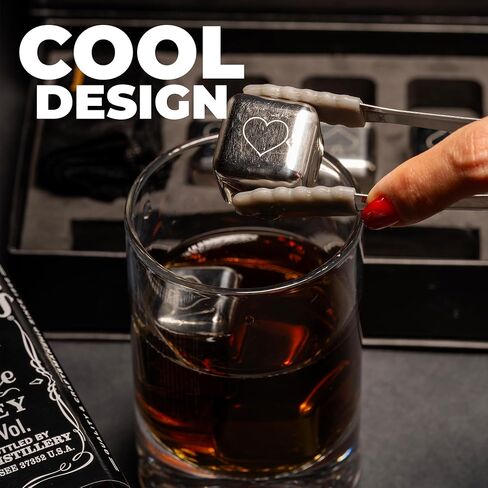 LUCIUS Whiskey Stones Set, 6 Pack Stainless Steel Whiskey Chilling Rocks, Metal Whiskey Stones, for Whiskey, Reusable Ice Cube for Drinking, Whiskey Gifts for Men in Saudi Arabia