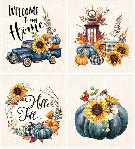 Morigins Hello Fall Pumpkin Swedish Dishcloths Reusable Sustainable Biodegradable Cellulose Sponge Cleaning Cloths for Kitchen Dish Rags Paper Towel Replacement in Saudi Arabia