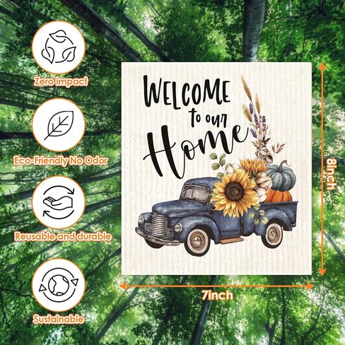 Morigins Hello Fall Pumpkin Swedish Dishcloths Reusable Sustainable Biodegradable Cellulose Sponge Cleaning Cloths for Kitchen Dish Rags Paper Towel Replacement in Saudi Arabia