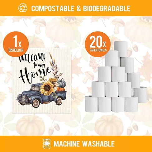 Morigins Hello Fall Pumpkin Swedish Dishcloths Reusable Sustainable Biodegradable Cellulose Sponge Cleaning Cloths for Kitchen Dish Rags Paper Towel Replacement in Saudi Arabia