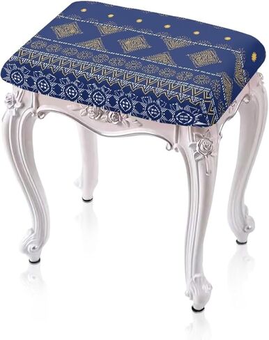 Bar Stool Covers Set of 2 Geometric Boho Floral Rectangle Stool Covers Stretch to Fit Stool Covers Rectangular 2 Pack Elastic Rectangle Bar Stool Covers Elastic Vanity Stool Cover Dark Blue in Saudi Arabia