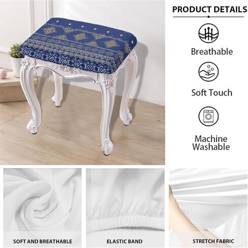 Bar Stool Covers Set of 2 Geometric Boho Floral Rectangle Stool Covers Stretch to Fit Stool Covers Rectangular 2 Pack Elastic Rectangle Bar Stool Covers Elastic Vanity Stool Cover Dark Blue in Saudi Arabia