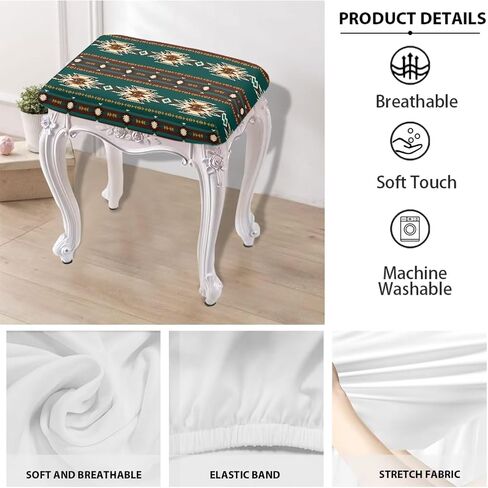 Bar Stool Covers Set of 2 Geometric Boho Floral Rectangle Stool Covers Stretch to Fit Stool Covers Rectangular 2 Pack Elastic Rectangle Bar Stool Covers Elastic Vanity Stool Cover Dark Blue in Saudi Arabia