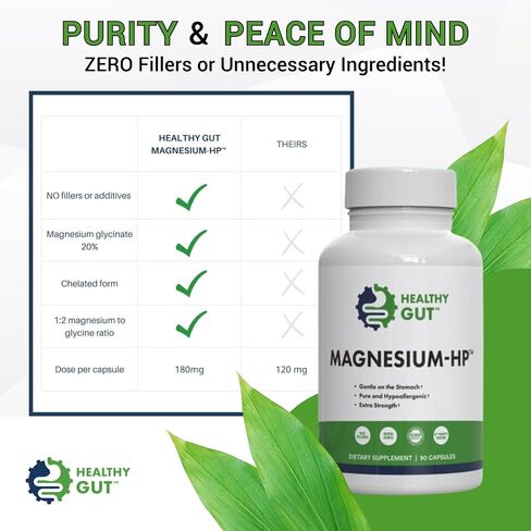 Healthy Gut Magnesium-HP | Ultra Pure Glycinate with Zero Fillers | 180 mg Magnesium Glycinate | 60 Servings in Saudi Arabia