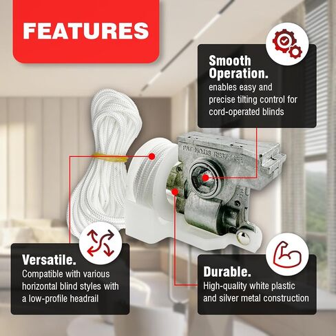 Amazing Drapery Hardware Pre-Corded Low Profile Cord Tilt Control - Fits Hex Rod, 1/4" Hex Hole, White, for 2" Horizontal Blinds - 1 Pack in Saudi Arabia