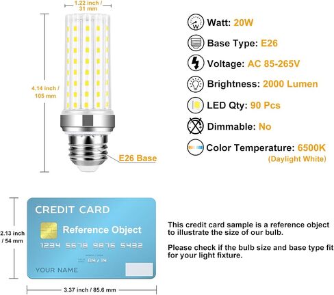 E12 led bulb,20W candelabra led light bulbs,daylight white 6500K,150 Watt equivalent incandescent light bulbs,ceiling fan light bulbs,led chandelier bulb,2000lm led bulbs,Non-dimmable E12 bulb,4 Pack in Saudi Arabia