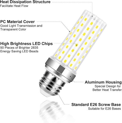 E12 led bulb,20W candelabra led light bulbs,daylight white 6500K,150 Watt equivalent incandescent light bulbs,ceiling fan light bulbs,led chandelier bulb,2000lm led bulbs,Non-dimmable E12 bulb,4 Pack in Saudi Arabia