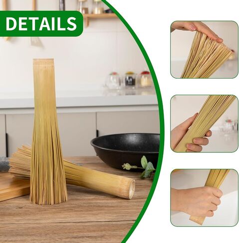 Bamboo Pot Brush, Refined Kitchen Cleaning Brush, Traditional Natural Bamboo Wok Brush, One Piece Structure,Powerfully Scrub Pots and Jars of Stains, 2 Pack (Large, Flat Mouth) in Saudi Arabia