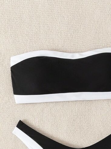 GORGLITTER Women's Strapless Bandeau Swimsuit Colorblock High Cut Thong Bikini Set Bathing Suits in Saudi Arabia