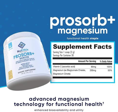 NuEthix Formulations Prosorb+ Magnesium Dietary Supplement, Magnesium Blend to Support Physical and Mental Wellness, 30 Serving Bottle in Saudi Arabia
