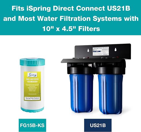 iSpring FG15B-KS Premium Quality Super Capacity GAC and KDF Carbon Filter Replacement Cartridge for Direct Connect Under Sink Water Filtration System US21B, 10" x 4.5" in Saudi Arabia