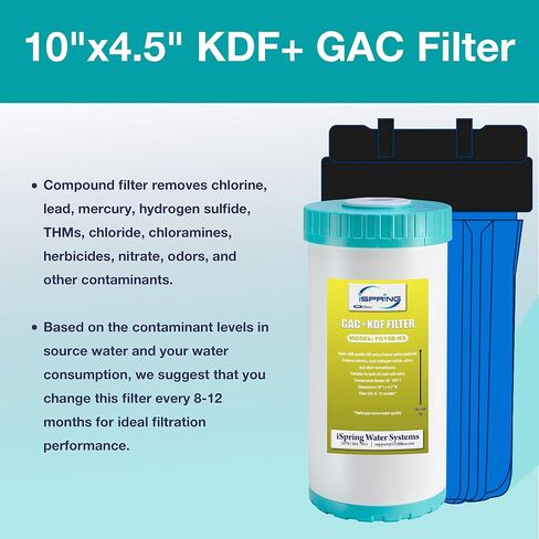 iSpring FG15B-KS Premium Quality Super Capacity GAC and KDF Carbon Filter Replacement Cartridge for Direct Connect Under Sink Water Filtration System US21B, 10" x 4.5" in Saudi Arabia