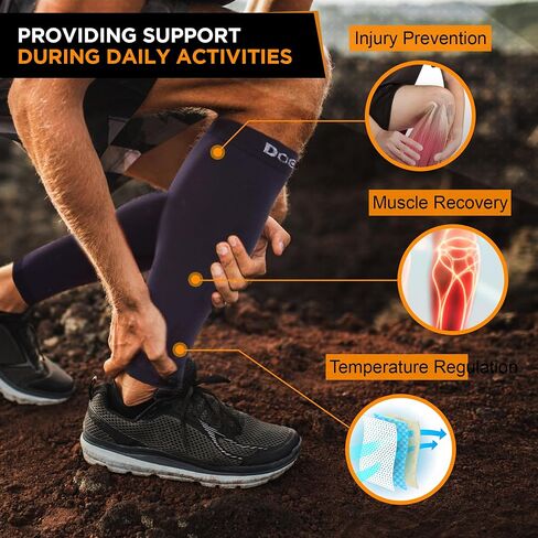Doc Miller Calf Compression Sleeve Men - 30-40 mmHg, Medical Grade Calf Sleeves for Men and Women Supports Shin Splints, and Varicose Veins Recovery - Knee High -1 Pair Large Size - Black Calf Sleeve in Saudi Arabia