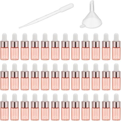 PATIKIL 3ml Glass Dropper Bottle, 36Pcs Leakproof Eye Dropper Essential Oils Sample Liquid Perfume Container with Pipette Funnel for Storage Home Travel, Clear Pink in Saudi Arabia