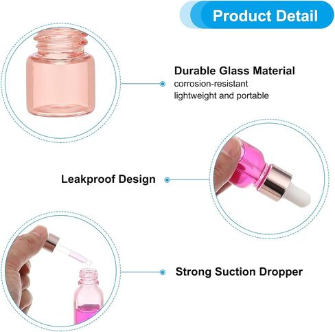 PATIKIL 3ml Glass Dropper Bottle, 36Pcs Leakproof Eye Dropper Essential Oils Sample Liquid Perfume Container with Pipette Funnel for Storage Home Travel, Clear Pink in Saudi Arabia