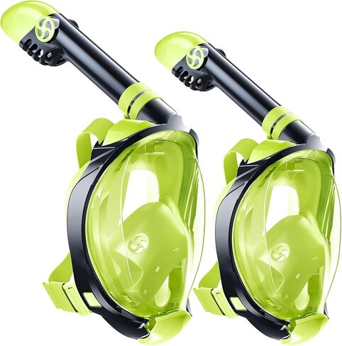 Greatever G2 Adults Kids Full Face Snorkel Mask 2 Pcs,Snorkeling Gear with Latest Dry Top System,Foldable 180 Degree Panoramic View,Safe Breathing,Anti-Leak&Anti-Fog Snorkeling Mask with Camera Mount in Saudi Arabia