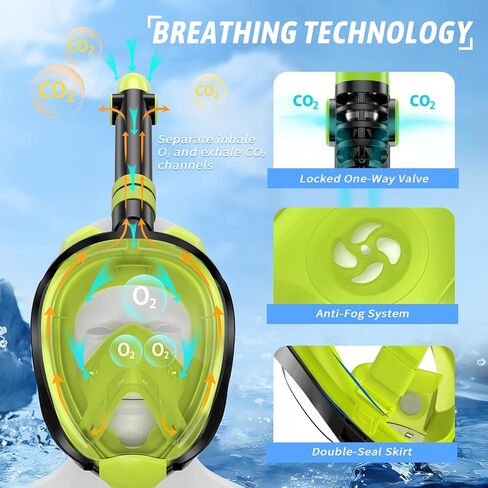 Greatever G2 Adults Kids Full Face Snorkel Mask 2 Pcs,Snorkeling Gear with Latest Dry Top System,Foldable 180 Degree Panoramic View,Safe Breathing,Anti-Leak&Anti-Fog Snorkeling Mask with Camera Mount in Saudi Arabia