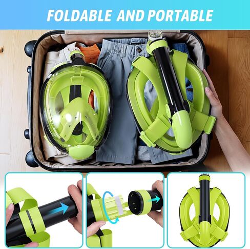 Greatever G2 Adults Kids Full Face Snorkel Mask 2 Pcs,Snorkeling Gear with Latest Dry Top System,Foldable 180 Degree Panoramic View,Safe Breathing,Anti-Leak&Anti-Fog Snorkeling Mask with Camera Mount in Saudi Arabia