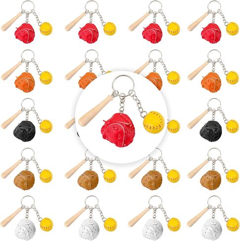 20 قطعة سلسلة مفاتيح مضرب بيسبول صغيرة، سلاسل مفاتيح مضرب بيسبول خشبية للحفلات الرياضية وحفلات البيسبول in Kuwait