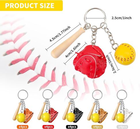 20 قطعة سلسلة مفاتيح مضرب بيسبول صغيرة، سلاسل مفاتيح مضرب بيسبول خشبية للحفلات الرياضية وحفلات البيسبول in Kuwait