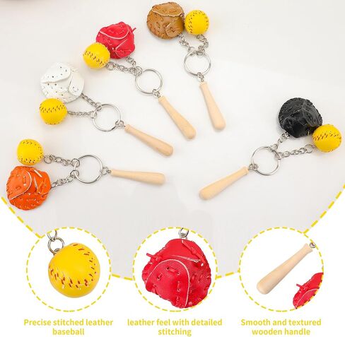 20 قطعة سلسلة مفاتيح مضرب بيسبول صغيرة، سلاسل مفاتيح مضرب بيسبول خشبية للحفلات الرياضية وحفلات البيسبول in Kuwait