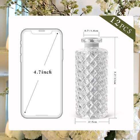 Vintage Decor Bud Vases Set of 12, Mini Bud Vases in Bulk, Small Vases for Flowers, Glass Vases for Centerpieces, Diamond Bud Vase for Home Decor, Wedding Decorations in Saudi Arabia