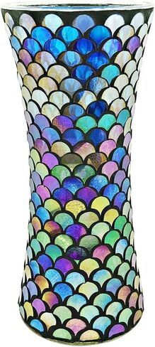 Mosaic Flower Vase Decorative Glass Vase Handmade Vases for Flower Glass Centerpiece Vase for Home Office Living Room Wedding Decorations (Blue) in Saudi Arabia