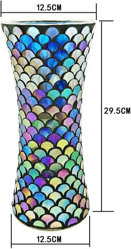 Mosaic Flower Vase Decorative Glass Vase Handmade Vases for Flower Glass Centerpiece Vase for Home Office Living Room Wedding Decorations (Blue) in Saudi Arabia