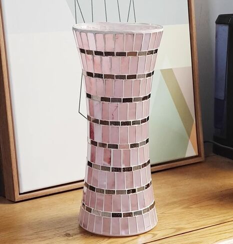 Mosaic Flower Vase Decorative Glass Vase Handmade Vases for Flower Glass Centerpiece Vase for Home Office Living Room Wedding Decorations (Blue) in Saudi Arabia