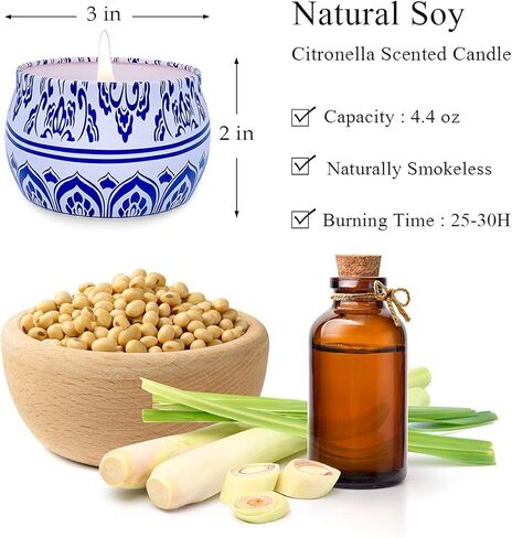 شموع السترونيلا الخارجية 4.4 أونصة من شمع الصويا الطبيعي لشرفة الفناء في الصيف، عبوة من 8 قطع in Kuwait