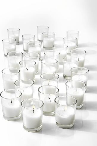 Serene Spaces Living 10-Hour Votive Candle Set of 100 – White Unscented Candles with Clear Glass Holders, Ideal for Weddings, Parties, Events, 2" Tall and 1.75" Diameter in Saudi Arabia