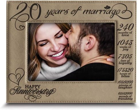 BELLA BUSTA-20 Years of Marriage-Months, Weeks, Days, Hours, Weeks, Minutes, Seconds-20th Anniversary- Engraved Leather Picture Frame (4 x 6 Horizontal) in Saudi Arabia