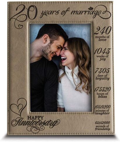 BELLA BUSTA-20 Years of Marriage-Months, Weeks, Days, Hours, Weeks, Minutes, Seconds-20th Anniversary- Engraved Leather Picture Frame (4 x 6 Horizontal) in Saudi Arabia