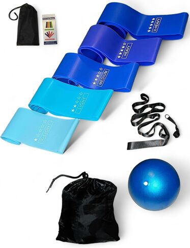 Resistance Bands - Set of 5 Exercise Bands for Home Workout, Yoga, Pilates, Strength Training- Fitness Bands with Stretch Strap and Mini Yoga Ball in Saudi Arabia