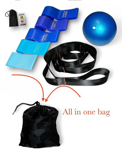 Resistance Bands - Set of 5 Exercise Bands for Home Workout, Yoga, Pilates, Strength Training- Fitness Bands with Stretch Strap and Mini Yoga Ball in Saudi Arabia