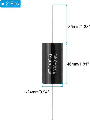 PATIKIL 5.6uF 250AC/400DC V CBB20 Capacitor, 2 Pcs Axial Audio Speaker Crossover Step-Less Film Capacitor MKP Capacitor for Audio Equipment Appliances, Black in Saudi Arabia