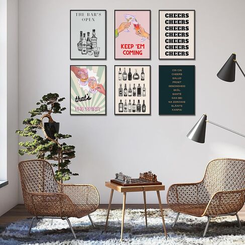 Funky Bar Cart Decor Poster Set of 6 Vintage Trendy Black and White Cocktail Wall Art Colorful Bar Aesthetic Art Print for Living Room Restaurant Apartment Kitchen Home Wall Decor 8x10inch Unframed in Saudi Arabia