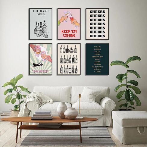 Funky Bar Cart Decor Poster Set of 6 Vintage Trendy Black and White Cocktail Wall Art Colorful Bar Aesthetic Art Print for Living Room Restaurant Apartment Kitchen Home Wall Decor 8x10inch Unframed in Saudi Arabia