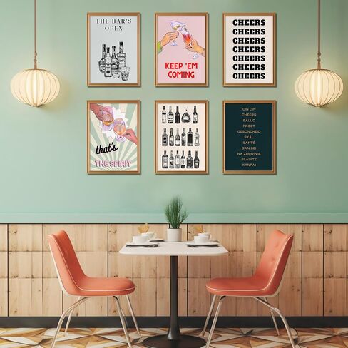 Funky Bar Cart Decor Poster Set of 6 Vintage Trendy Black and White Cocktail Wall Art Colorful Bar Aesthetic Art Print for Living Room Restaurant Apartment Kitchen Home Wall Decor 8x10inch Unframed in Saudi Arabia