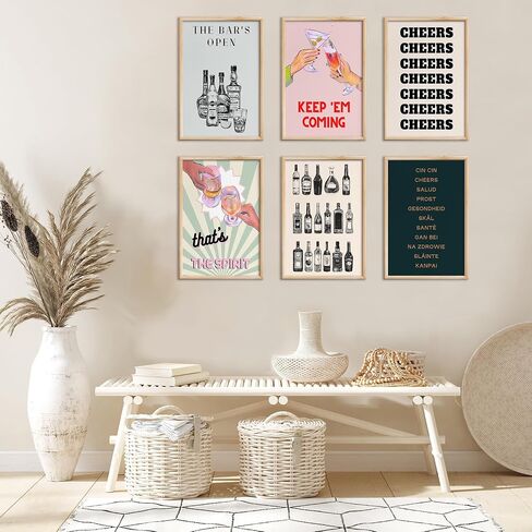 Funky Bar Cart Decor Poster Set of 6 Vintage Trendy Black and White Cocktail Wall Art Colorful Bar Aesthetic Art Print for Living Room Restaurant Apartment Kitchen Home Wall Decor 8x10inch Unframed in Saudi Arabia