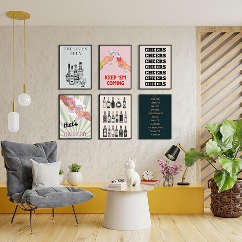Funky Bar Cart Decor Poster Set of 6 Vintage Trendy Black and White Cocktail Wall Art Colorful Bar Aesthetic Art Print for Living Room Restaurant Apartment Kitchen Home Wall Decor 8x10inch Unframed in Saudi Arabia