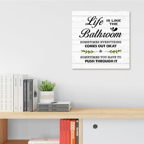 Life is Like The Bathroom Wall Art,Funny Bathroom Wall Decor,Rustic Life is Like The Bathroom Sign Canvas Frame Poster for Home Bathroom Restroom Wall Decor in Saudi Arabia