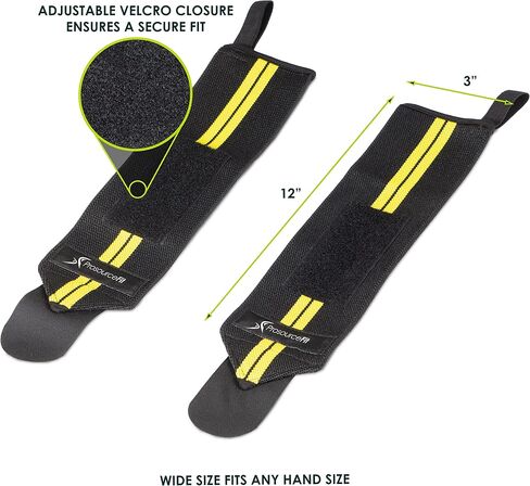 ProsourceFit Pair of Barbell Weight Lifting Wrist Wraps Support with Thumb Loop, Yellow in Saudi Arabia
