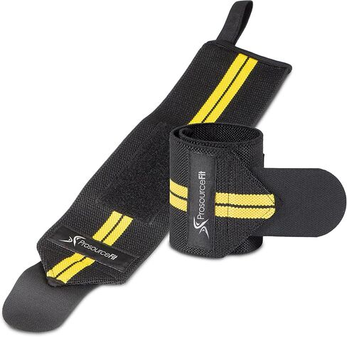ProsourceFit Pair of Barbell Weight Lifting Wrist Wraps Support with Thumb Loop, Yellow in Saudi Arabia