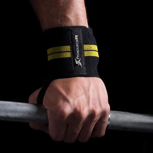 ProsourceFit Pair of Barbell Weight Lifting Wrist Wraps Support with Thumb Loop, Yellow in Saudi Arabia