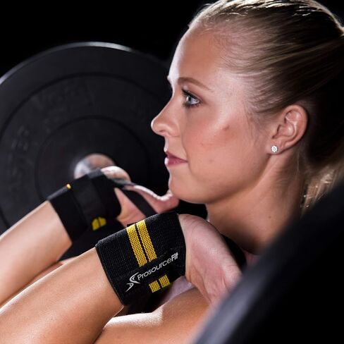ProsourceFit Pair of Barbell Weight Lifting Wrist Wraps Support with Thumb Loop, Yellow in Saudi Arabia